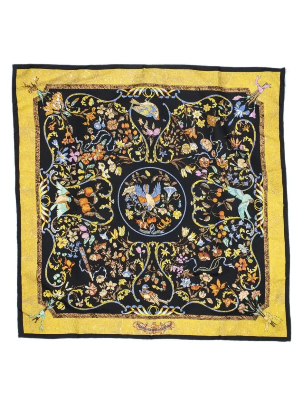 ★SOLD★ Hermes Scarf Yellow Black Blue Silk - Picture 2 of 5